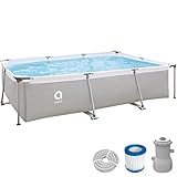 Avenli Pool 300 x 207 x 65 cm Stahlrahmen Aufstellpool Pool-Set mit Filterpumpe Schläuchen und Filterkartusche grau Framepool rechteckig Swimming Schwimmbecken