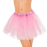 WLLHYF Tutu-Rock, 3-lagig Tüll Pailletten Stern Ballett Tanzröcke Prinzessin Party Kostüm Tutu Festliches Party-Kostüm für Mädchen Damen Kleinkind Baby Weihnachten Geburtstag(Stern rosa,40cm