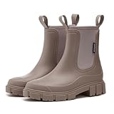 SmoothPace Gummistiefel Damen Gefüttert Wasserdicht Gummistiefeletten Halbhohe Chelsea Boots Rutschsicher Abriebfest Atmungsaktiv Regenschuhe Komfort Garten Stiefeletten Brown 39EU/40CN