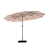 PHI VILLA Sonnenschirm Rechteckig mit Ständer Groß 270x450cm für Garten Terrasse Gartenschirm mit Kurbel UV Schutz Parasol Windfest, Beige