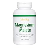 Magnesium Malat, 180 hochdosierte Kapseln, 360 mg täglich. Trägt zur Verringerung von Müdigkeit und Ermüdung, zur Muskelfunktion und zur Proteinsynthese bei. Vitality Nutritionals by VitaminExpress.