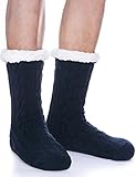 Herren Kuschelsocken Warme Stoppersocken Dicke Anti-Rutsch Hüttensocken Winter Geschenke für Männer Weihnachten Flauschig Weihnachtssocken Christmas Socks Socken(Dunkelblau)