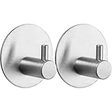 Klebehaken Extra Stark 2 Stück, Haken Ohne Bohren Mit Klebepads Haken Selbstklebend Edelstahl SUS 304 Runde Haken Wasserdicht Klebehaken Badezimmer Multifunktional Für Bad Toilette Küche (Silber)