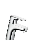 hansgrohe Waschtischarmatur Eos M, Wasserhahn Bad mit Auslaufhöhe 50mm, mit Push-Open Ablauf, energiesparend, Chrom