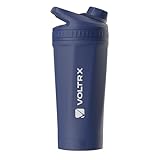 VOLTRX ChillMix Shaker Flasche Isolierte Edelstahl – USB C Wiederaufladbarer Elektrischer Protein-Shake-Mixer, Shaker-Becher für Protein-Shakes und Mahlzeitenersatz, Chromstahl (Midnight Navy)