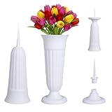 LdawyDE Grabvase mit Erdspieß, 2 Stück Friedhofsvase Kunststoff Grabvasen Friedhof Grabvase mit Sockel 11cm Erdspieß Grab-vasen 21 x 10 cm Vasen Steckvasen für Grab Grabschmuck Blumen