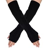 BEAMARKER Strick Armstulpen Lange Fingerlose Handschuhe Mit Daumenloch Winter Pulswärmer Weich Dehnbar Fäustlinge Für Damen Und Herren Autofahren Tippen Outdoor Kaltes Wetter Handwärmer Schwarz