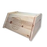 Generisch Zirbenbrotdose | Brotbehälter aus Zirbe | Brotaufbewahrungsbox aus Holz | Brotkasten aus Zirbenholz mit Gravur (Blume des Lebens)