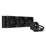 DeepCool LS720S ZERO DARK Wasserkühlung 360mm 4th Gen Pumpe 3100RPM 300w TDP AIO Kühler Anti Leck Tech CPU Wasserkühler Textured Block für AMD AM4/AM5 LGA 1700/1200, Schwarz