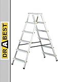 DRABEST Trittleiter Klapptritt Aluleiter mit 6 Stufen Beidseitig Leiter bis 150 kg Belastbar Stehleiter, Haushaltsleiter