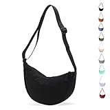 LOCCY Damen Halbmond Crossbody Schultertasche, Hobo Halfmoon Bag Einfarbige Nylon Crossbody Bag Damen Halbmond Schultertasche mit verstellbarer Schultergurt für Frauen Mädchen(Schwarz)