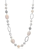 Bulinlin Silber Perplen Lang Kette für Damen Boho Statement Chain Halskette Modeschmuck Geburtstagsgeschenke für Frauen（White）