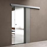 doporro Glasschiebetür Komplettset 77,5 x 205 cm | 15mm Wandabstand | Schiebetür mit ESG-Sicherheitsglas | Zimmertür Glas Satiniert mit Muschelgriff | Amalfi-plus 12