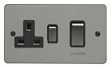 Eurolite DP-Herdschalter mit 13 Amp Steckdose, flach, schwarz, vernickelt, passende Wippen, schwarzer Rand