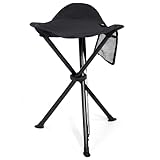 EVER ADVANCED Klapphocker Faltbar Dreibeinhocker Ultraleicht, Campinghocker 53.3cm Hoch 102KG Belastbar mit Seitentasche, Tragbarer Angelhocker Klappbar für Camping Jagd Wandern Angeln