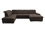 CAVADORE Wohnlandschaft Lexi / Große U-Form mit XXL-Longchair rechts und Kopfteilverstellung / Leichte Fleckenentfernung dank Soft Clean / 329 x 82-99 x 224 / Flachgewebe: Braun