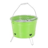 Relaxdays Mini Grill, rund, zum Mitnehmen, Outdoor, Balkon, Camping, Picknick, Eimergrill, Grillfläche Ø 27 cm, grün