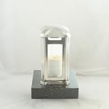 designgrab Grablampe Venezia Edelstahl mit Granitsockel naturgrau 13×13×24 cm – Kristallglas & Magnetverschluss Nero Impala