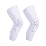 Laiiqi Compression Knee Pads Leg Sleeve, Hex Knee Pads für Basketball Honeycomb Anti Collision Knee Pads Long Kneepads Non-Slip Football Knee Pads for Youth Adult (A Pair White/XL)