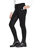 FitsT4 Sports WinterReithose Kinder Winter Reitleggings Mädchen Silikon Vollbesatz Thermo Reithose mit Handytasche und Taschen,Schwarz,XS