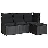 vidaXL Garten Sofagarnitur mit Kissen 4-TLG., Gartenmöbel Gartengarnitur, Sitzgruppe Sitzgarnitur, Lounge Sofa Garnitur Terrasse, Schwarz Poly Rattan