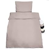 Beautissu 1er Set Renforcé Bettwäsche Set 135x200 cm Julie - Kissenbezug 80x80cm – Bettwäsche mit 1x Bettbezug & 1x Kopfkissenbezug - 2teilige Kühlende Sommerbettwäsche aus Baumwolle in Taupe