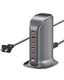 ADRICY USB Charger 6 Port 50W Multi USB Tower Charging Station for Multiple Devices iPhone 14/14 Pro/14 Pro Max/13 Pro/13 Pro Max/Android/Samsung/Tablet,etc, black, (CT-1250)