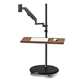 Mobile Monitor Stand On Wheels, Floor Laptop and Monitor Stand,Floor Computer Screen Stand for 14-32 Inch, with Keyboard Tray, Adjustable Angle and Height, Loading Capacity 9kg for Workstation