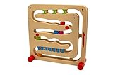 goki 53819 - Kugelbahn mit Fingerfahrstuhl, Innovatives Holzspielzeug mit motorischem Lerneffekt, 6 Kugeln, 30x30x10cm, natur, ab 2 Jahre