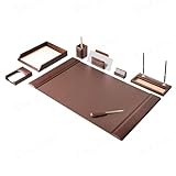Dacasso 8-teiliges Schreibtisch-Set aus Leder – Schreibunterlage und Schreibtischunterlage – Executive Decor und Oberflächenschutz, Schokoladenbraun