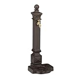Relaxdays Standbrunnen antik, mit Wasserhahn & Becken, HxBxT: 82 x 29 x 33 cm, Wasserzapfsäule Garten, Terrasse, braun