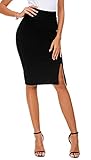 Damen Business Solide Hohe Taille Bleistiftrock Seitenschlitz Dehnbar Bodycon Midirock Knielang (XL, Schwarz)