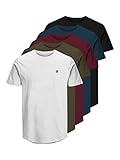 JACK & JONES Herren Rundhals T-Shirt JPRBLABRODY - Regular Fit 5er Pack XS S M L XL XXL 100% Baumwolle, Größe:M, Farbe:Navy Blazer NavyBlazer+White+OliveNight+Black+PortRoyale