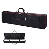 Keyboard 88 Tasten, Keyboard Tasche für 88 Tasten, 600D Oxford Tuch, Keyboardtasche 88 Tasten Wasserdicht und Staubdicht Schwarz mit Rotem Faden Keyboard Tasche