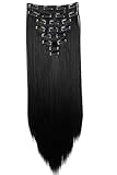 CAISHA XXL 60cm 8 Teile Set CLIP IN EXTENSIONS Haarverlängerung Haarteil Glatt Schwarz CES1