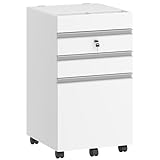 Hzuaneri Rollcontainer, Aktenschrank, abschließbarer Büroschrank mit 3 Schubladen, zusätzlichem Stauraum Oben, Schubladenschrank für A4, Letter, für Büro, Homeoffice, Weiß FC41003X