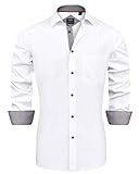 J.VER Herren Hemd Regular Fit Langarm Herrenhemden Freizeithemd Regular Businesshemd elastiscer Musterhemd, B-weiß/Schwarz, XL