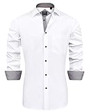 J.VER Herren Hemd Regular Fit Langarm Herrenhemden Freizeithemd Regular Businesshemd Elastiscer Musterhemd,Weiß Schwarz,XL