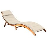 QJBSAVVA Sonnenliege aus massivem Akazienholz mit Auflage und Kopfkissen Klappbar & Wetterfest für Garten Pool Balkon und Terrasse 184 x 55 cm Relaxliege Outdoor