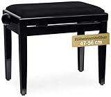 Classic Cantabile Pianobank Schwarz-Hochglanz (Höhenverstellbar von 47-56cm, Spindelmechanik, Sitzfläche 55 x 32cm, schwarzer Velourbezug, stabil)
