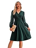 Odizli Rockabilly Kleider Damen 50er Jahre Herbst Vintage Elegant Retro Mesh Polka Dot Langarm V-Ausschnitt Swing Knielang Coctailkleid Festlich Hochzeit Hochzeitsgast Kurz Abendkleid Grün XL