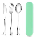NVIYAM Camping Besteck Set,3 Stück Wiederverwendbare Edelstahl Sporks,Besteck zum Mitnehmen,Outdoor Besteck Camping Reisebesteck Set-Grün