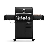 BURNHARD Earl Black 3-Brenner Gasgrill Edelstahl inkl. Heckbrenner, mit Edelstahl-Grillrost, inkl. Stabiler Abdeckhaube, Seitenkochfeld mit Infrarot Keramikbrenner
