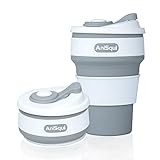 AniSqui coffee to go becher faltbar, (350ml 12oz, 100% Lebensmittelqualität Silikon BPA-frei kaffeebecher faltbar) by (Grau)