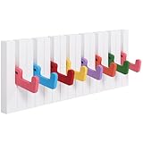 RICOO Garderobenhaken Wandhaken WM1885-M, Kindergarderobe Hakenleiste Klavier Design, Bunte Holz-Garderobenleiste, Modern & Klappbar, 8 Ausklappbare Haken für Kinderzimmer, Flur und Küche - 39x15x2cm