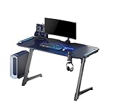 ULTRADESK Space XXL – Computertisch Gaming-Schreibtisch Tisch mit LED-Leuchten – Breiter karbonbeschichteter Tisch für Gamer – Gaming-Station mit Kopfhörerhaken Kabelablage XXL-Mauspad – Blau