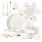 LEADZM Keramik Topfset Induktion，Pfannenset，Kochtopf Set mit Deckel，Induktions Töpfe Set，19-Teilig，Alle Herde kompatibel, PFOS/PFOA frei（Beige）