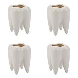 BLASHRD 4X Zahnform Weisse Keramik Blumentopf Modernes Design Pflanzgefaess Zaehne Modell Mini Desktop Topf Kreative Geschenk (Ohne Pflanzen)