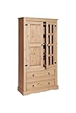 Dynamic24 Vitrine Kiefer massiv Standvitrine Wohnzimmerschrank Wandschrank