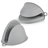 AUAUY 1 Paar Silikon Ofenhandschuhe Verdicken, Mini-Ofenhandschuh Anti-Rutsch Hitzebeständige Silikon Topflappen, Mini Ofen Mitts, wasserdichte Topfhandschuhe zum Backen Kochen BBQ Grillen (Hellgrau)
